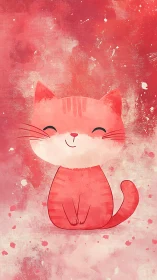 Coral Whiskers: A Kawaii Cat's Dreamy Reverie.