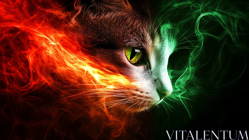 Digitally Rendered Feline Portrait with Chromatic Energy Field Manipulation and Luminous Aura Effect