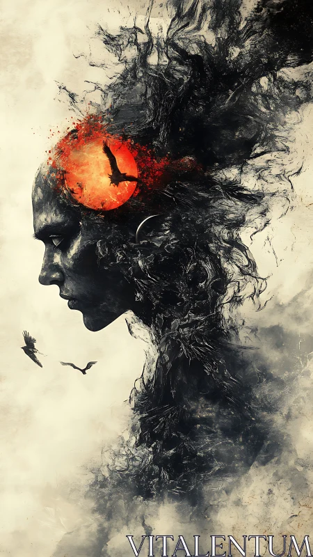 Inner eclipse of the mind where crows learn to fly free.