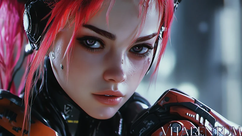 Cyberpunk daydream with a neon-haired android guardian.