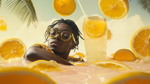 Sunlit daydream lets a relaxed swimmer float in citrus bliss