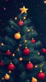 Festive Christmas tree glows softly under a peaceful night sky