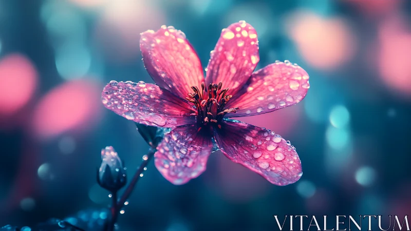 Pink flower petals covered with water droplets in macro focus
