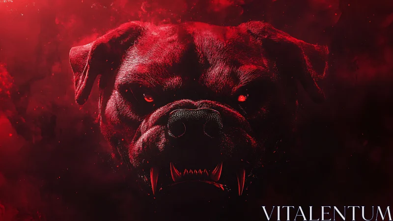 Demonic red dog head emerges from swirling crimson mist.