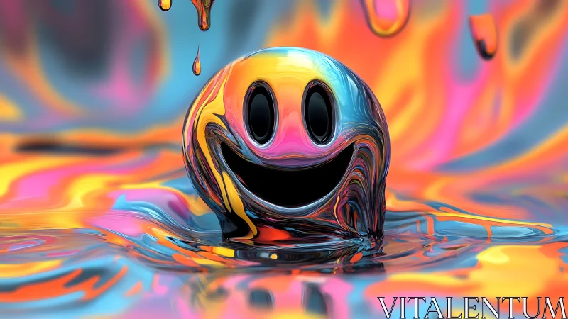 Chromatic liquid smiley sphere rendered with reflective shading