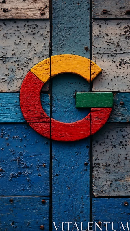 Weathered G Logo on Aged Blue Wooden Planks