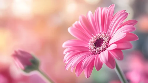 Pink Gerbera Daisy in Soft Focus. Clean Macro Portrait.