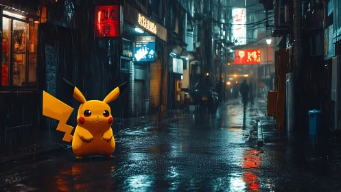 Bright yellow friend brings cozy magic to a rainy alley
