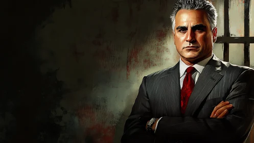 Steel-eyed executive in a moody, cinematic office glow.