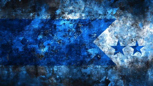 Grungy Abstract Flag with Blue Stars and Bold Painted Texture.
