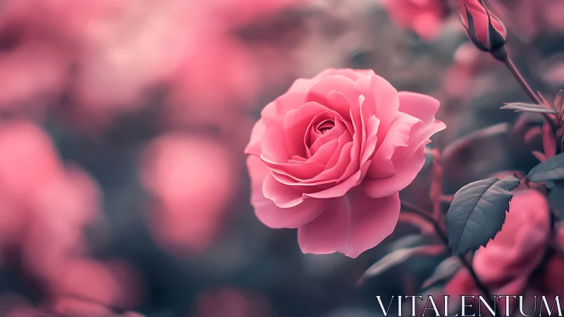 Pink Rose Bloom with Shallow Depth of Field Background