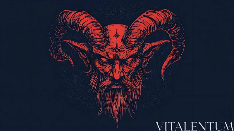 Crimson horned demon visage carved from midnight shadow.