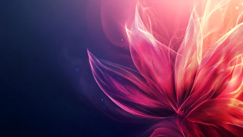 Neon translucent flower petals unfurl in a radiant digital bloom