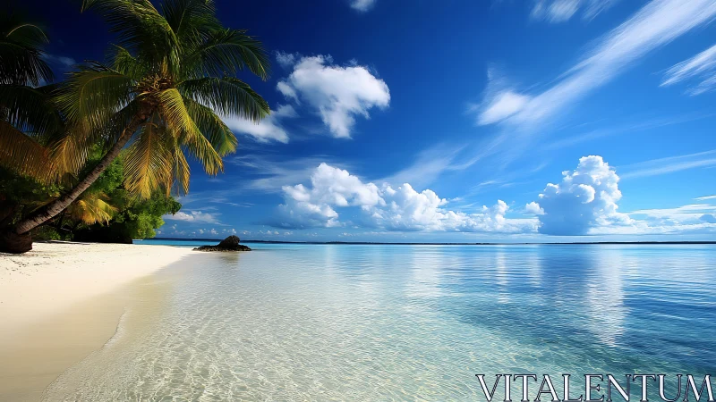 Serene Tropical Beach Paradise with Palm Trees and Clear Waters.