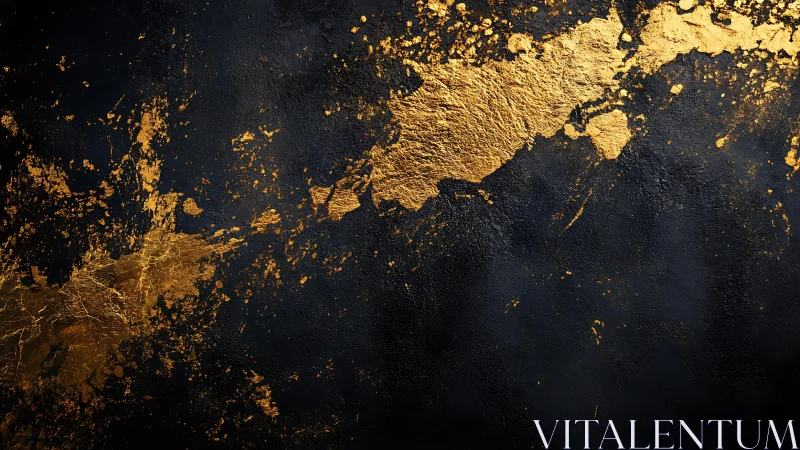 Abstract black background with textured gold metallic splashes.