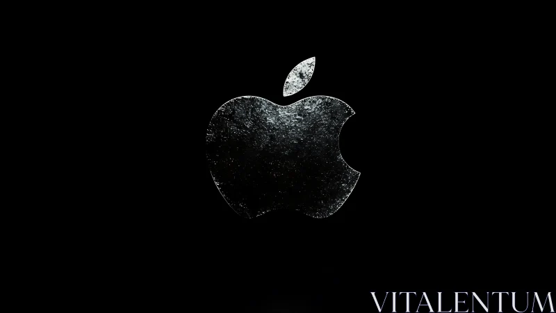 Weathered silver apple silhouette glows in deep black void