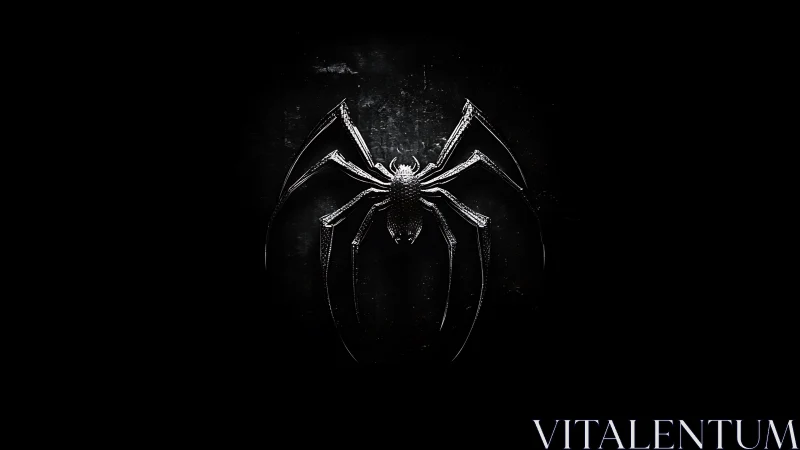 Chrome arachnid emblem on distressed black cinematic backdrop.