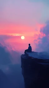 Quiet soul resting at sunset on a dreamy cliff edge.