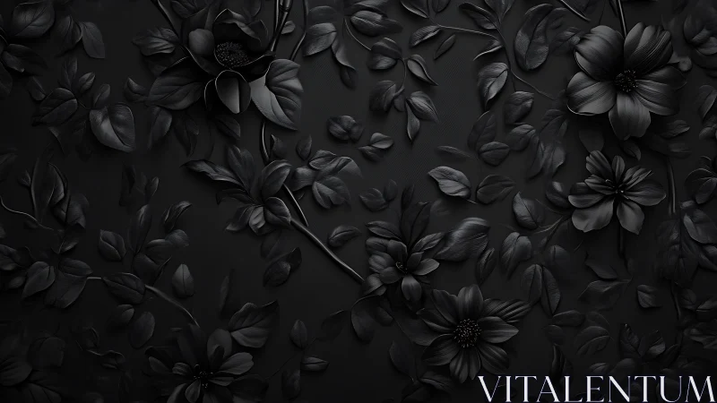 Ebony Blooms Dance in Monochromatic Shadows and Stillness.