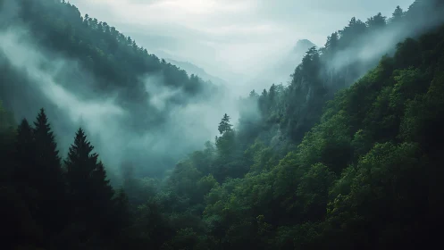 Misty Mountain Valley Cloaked in Emerald Forest