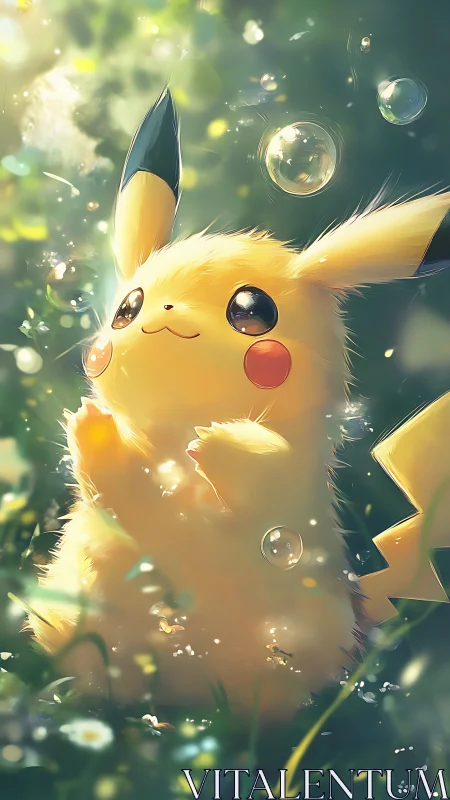 Backlit Pikachu rendered in luminous anime illustration style