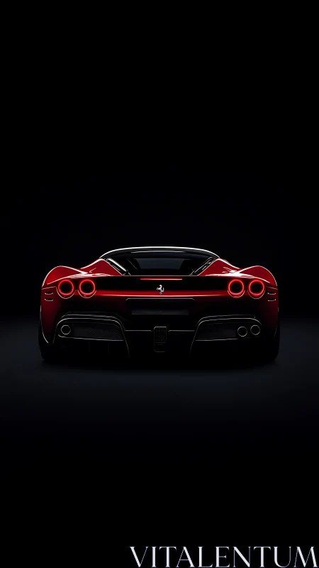 Rear view of red sports coupe in low key studio lighting.