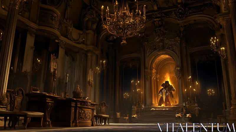 Baroque throne hall with infernal monarch focal portal staging.