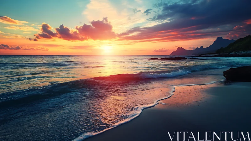 Sunset light reflects on coastal waves and distant headlands