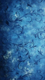 Flowing blue floral swirls on soft dreamy background.