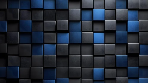Modern blue and black 3D cubes abstract geometric wall pattern.
