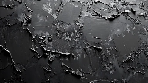 Abstract Black Textured Painting with Heavy Impasto Technique.