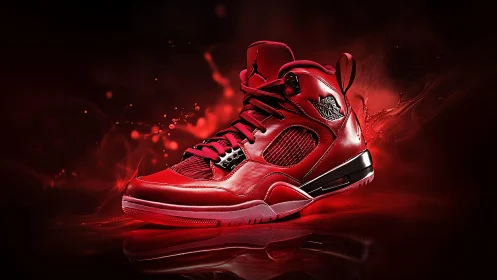 High-gloss red basketball sneaker rendered with dynamic lighting