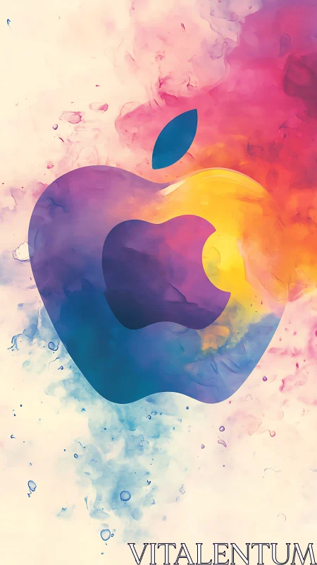Colorstorm apple emblem drifting through neon watercolor haze.
