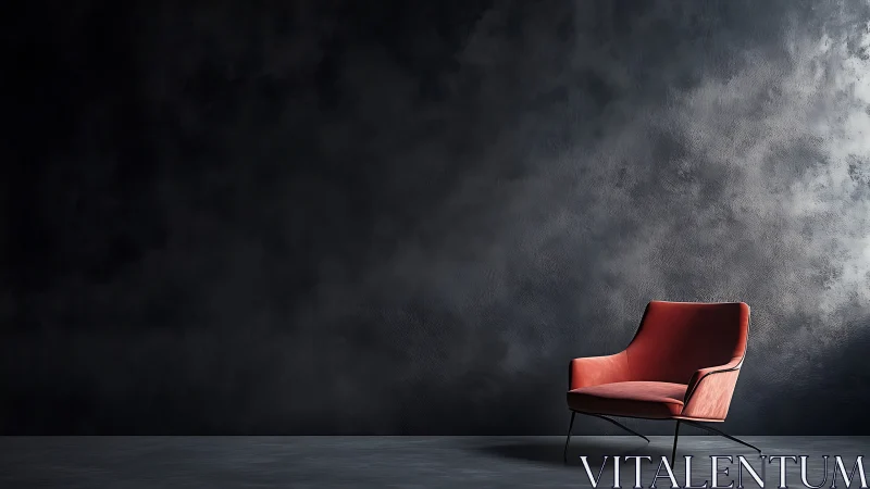 Red Upholstered Chair in Industrial Space.