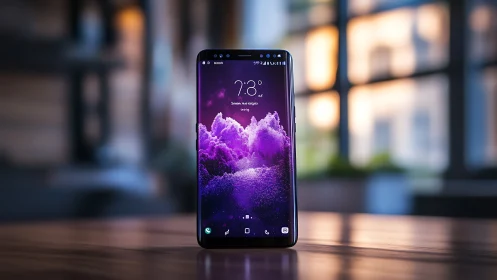 Crystalline Atmospheric Interface: Smartphone Display with Particle Cloud Visualization.