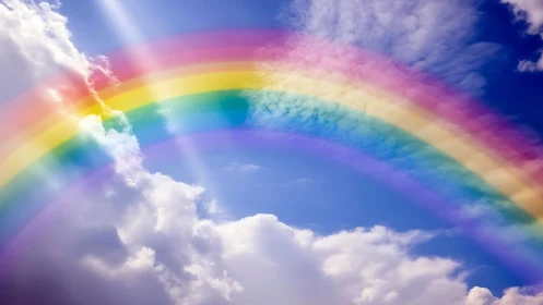 Triple atmospheric rainbow arcs intersecting cumulus cloud field