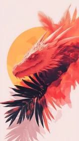 Fiery dragon spirit rises against a sunlit tropical halo