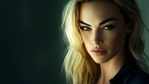 Gentle portrait of a blonde woman with calm, steady gaze.