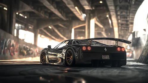Supercar underpass sprint with cinematic light reflections.