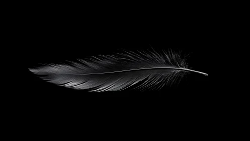 Single monochrome feather is isolated on uniform black background
