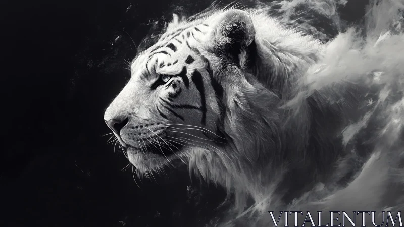 Monochrome profile study depicts stylized white tiger head