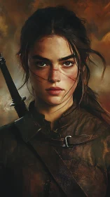 Battle worn young warrior meets the viewer with fierce calm