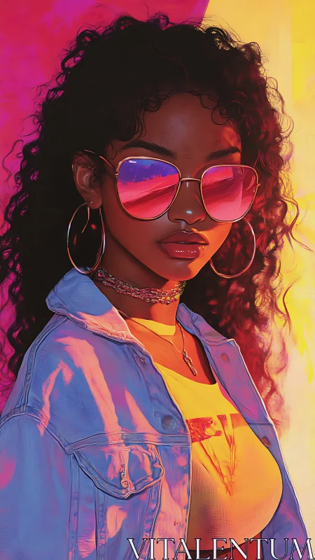 Digital painting portrait with neon gradient backlighting.