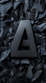Bold black letter A on layered dark leaf background.