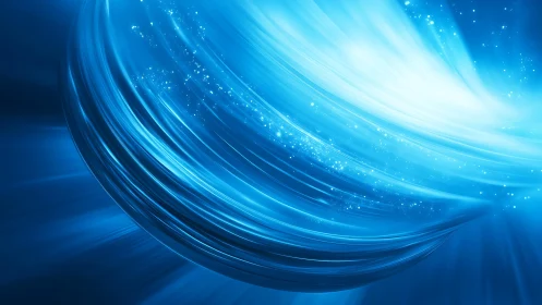 Abstract blue energy swirl with glowing light effects in motion.