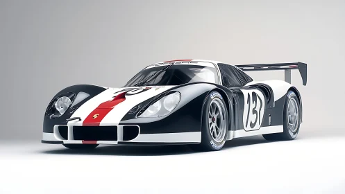 Le Mans style race car rendered in glossy studio light.