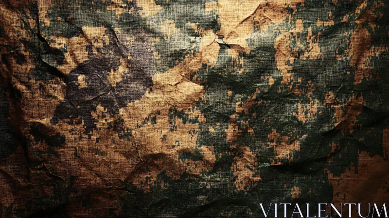 Weathered camouflage fabric texture under dramatic light.