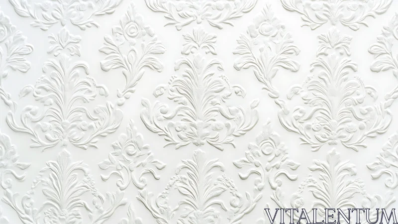 Ornate white baroque relief pattern emphasizes low-relief symmetry
