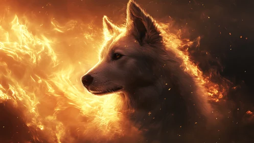 Flaming canine profile rendered in high-detail digital chiaroscuro