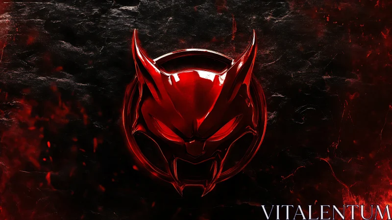 Demonic red chrome emblem glows against molten darkness.